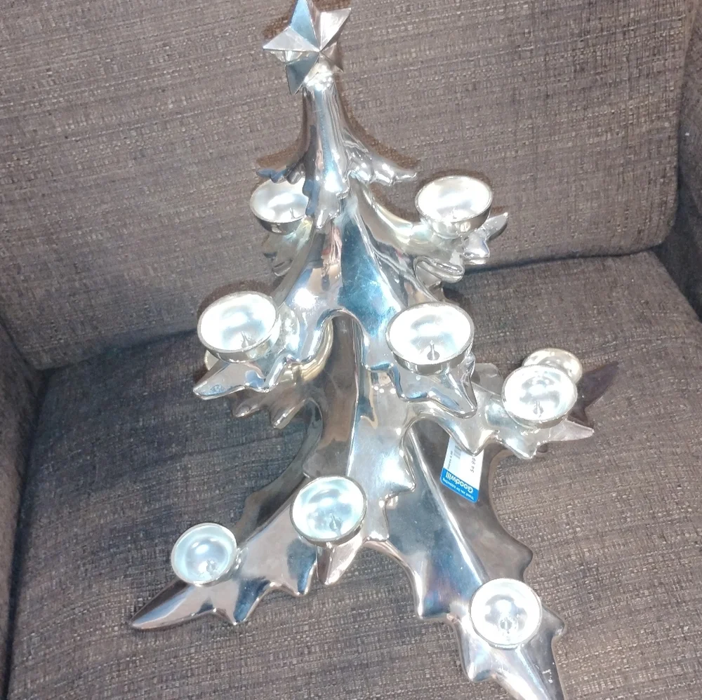 Christmas Tree Candle Holder Vintage Chrome Silvertone  13” Tall Pottery Barn...